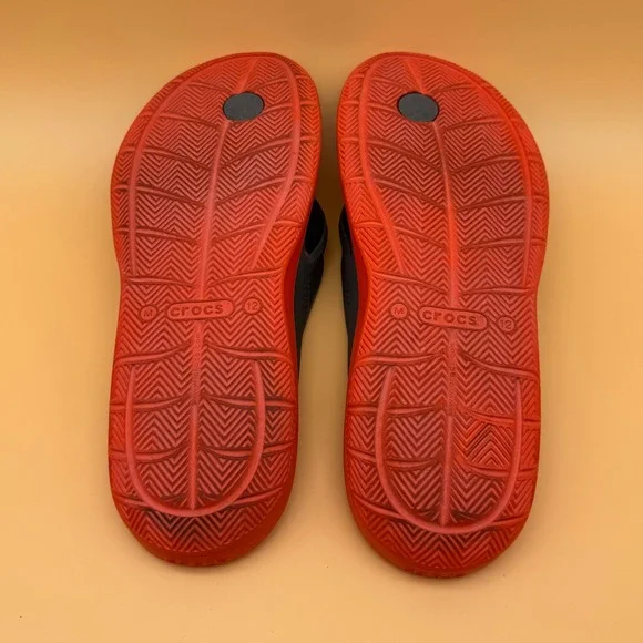 Crocs Mens Size‎ 12 Flip Flops Thong Sandals Orange Gray Comfort - Picture 9 of 10